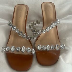 rampage crystal stone embellished sandal kitten heel worn once